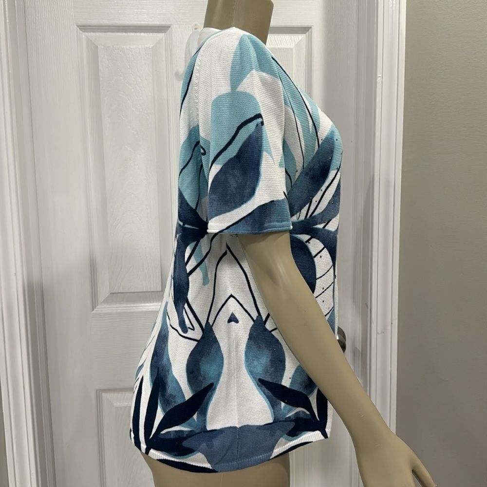 RABE LEAF PRINT KNITTED SHORT SLEEVE PULLOVER. - Picture 4 of 7